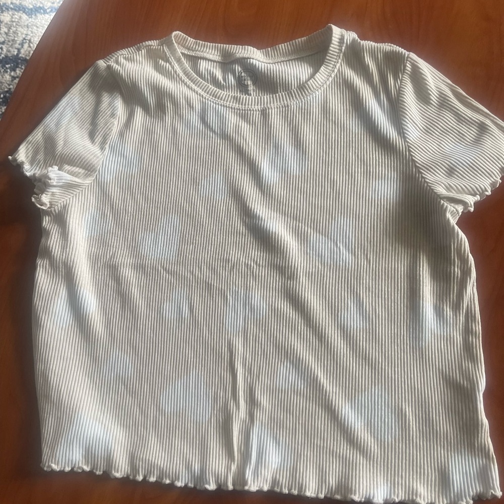 Ribbed Short Sleeve Crop Top in Light Cream